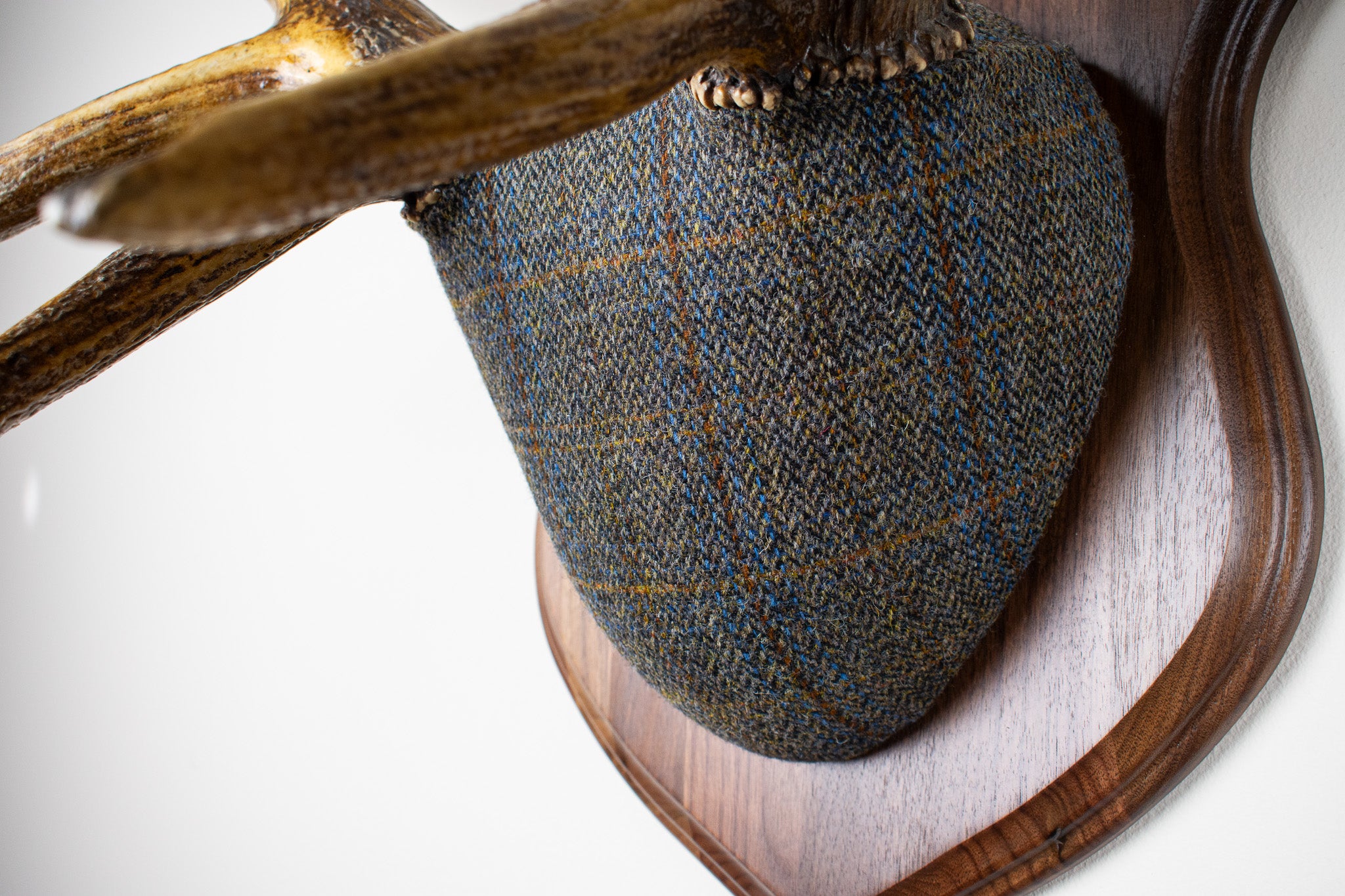 Elk Antler Mount | Green & Blue Herringbone with Rust Overcheck | 30