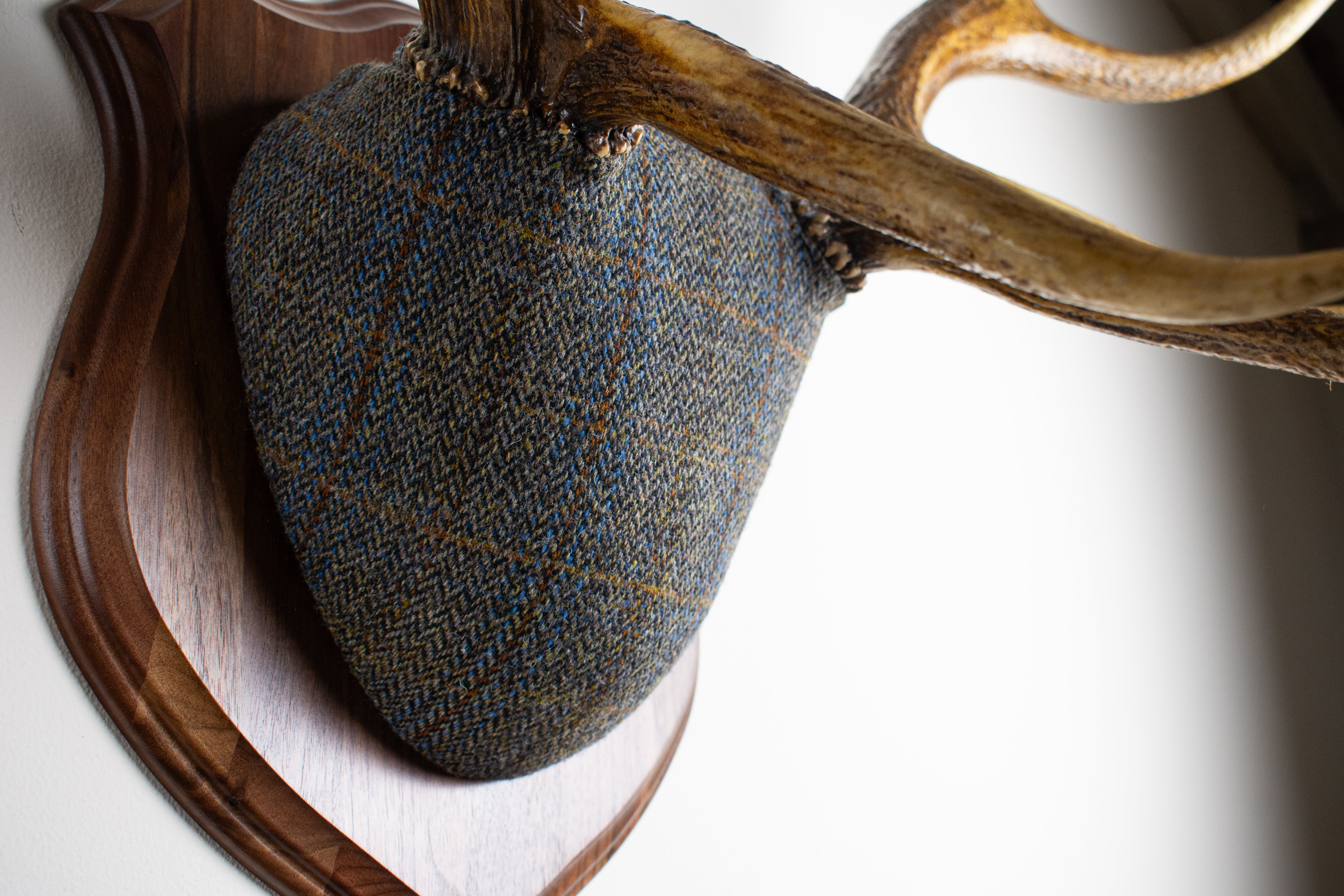 Elk Antler Mount | Green & Blue Herringbone with Rust Overcheck | 30