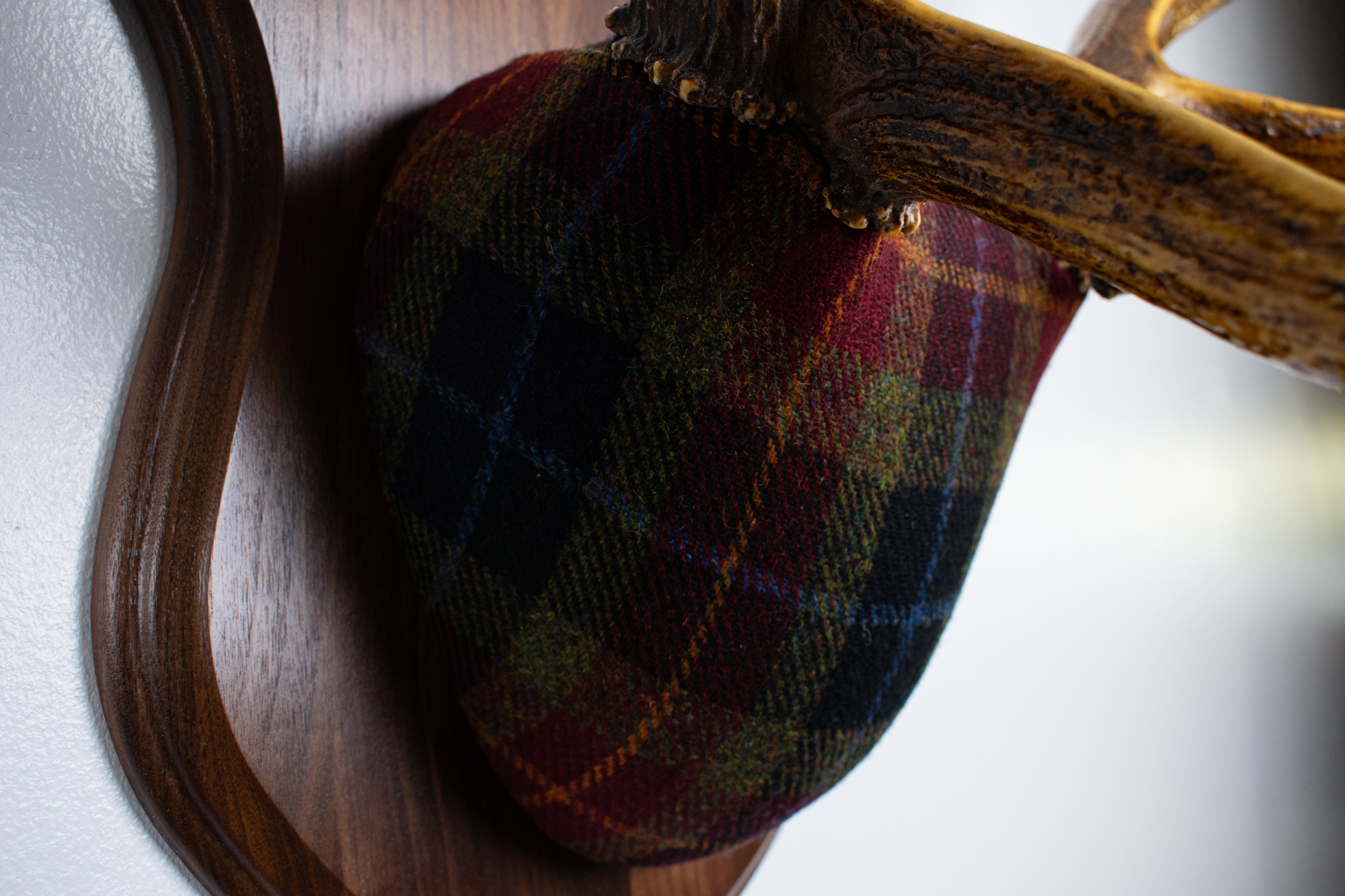 Elk Antler Mount | Green, Red & Black Tartan w/ Gold & Blue overchecks | 35