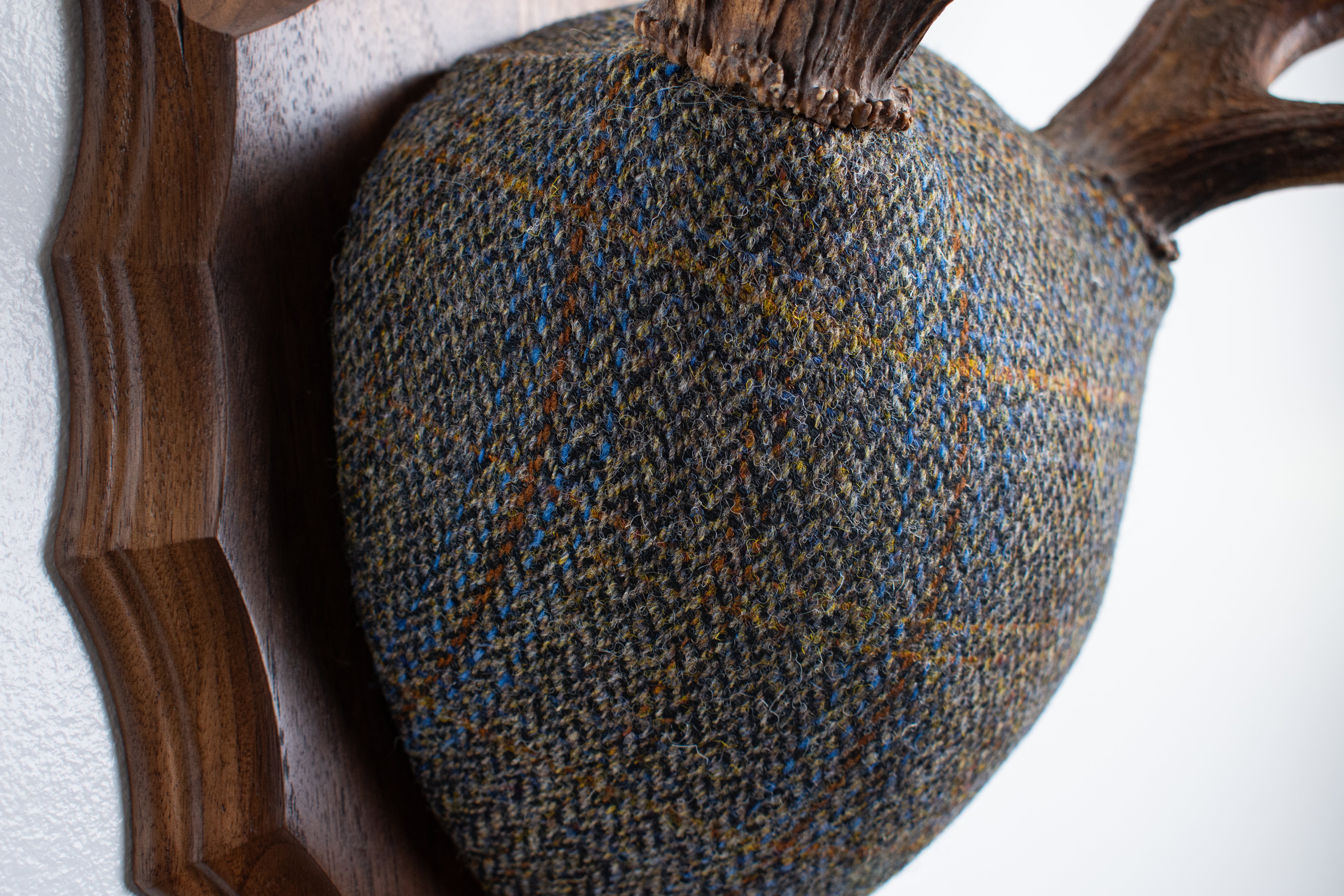 Elk Antler Mount | Green and Blue Herringbone with Rust Overcheck | 44